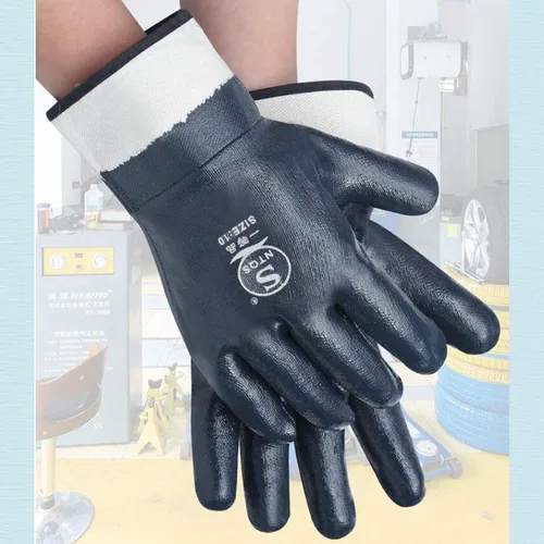 Miniatura 6 de Guantes resistentes al aceite, guantes de aceite para hombres, puños anchos seguros para transporte petroquímico, guantes de trabajadores de 4 pares
