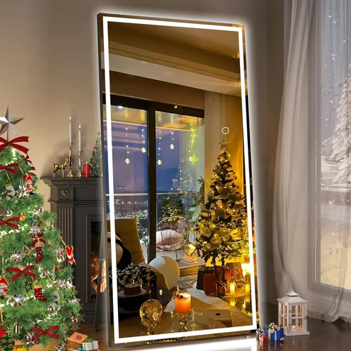 Miniatura 19 de Hasipu Espejo de longitud completa con luces, espejo de pie LED de 65 x 22 pulgadas, espejo de cuerpo completo para vestirse, espejo montado
