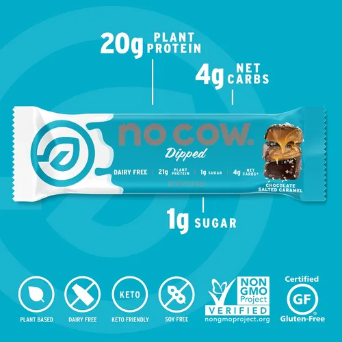 Miniatura 3 de No Cow - Barras de alto contenido en proteínas, chocolate con caramelo salado - Snacks saludables, 20 g de proteína vegana, alta en fibra, bajas