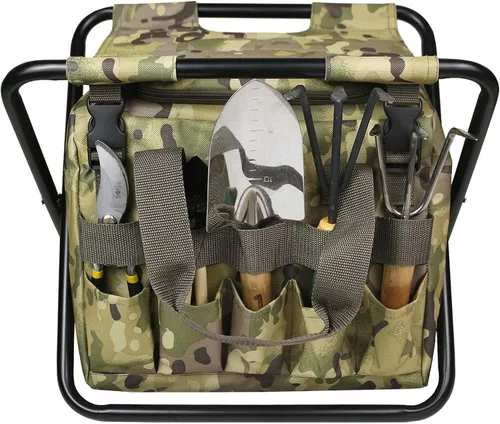 Miniatura 6 de Silla plegable 2 en 1 para acampar con bolsa de almacenamiento de herramientas, asiento de camuflaje para senderismo, asiento de pesca plegable