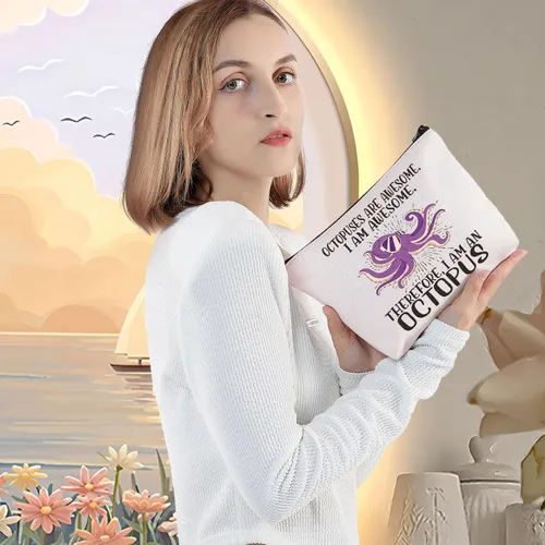 Miniatura 5 de LEVLO Bolsa de maquillaje cosmético de pulpo, regalo para amantes del pulpo, los pulpos son impresionantes bolsa de maquillaje con cremallera