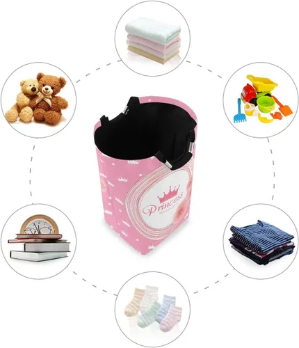 Miniatura 3 de Cesta de lavandería con corona de princesa, cesta de tela plegable, cesta de lavado, bolsa de ropa plegable para el día de la madre