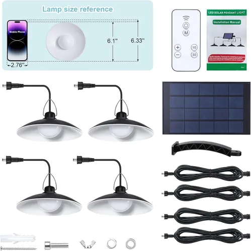 Miniatura 9 de Luces colgantes solares para exteriores IP65 impermeables, 4 cabezales de luces solares con interruptor remoto de encendido/apagado, regulables