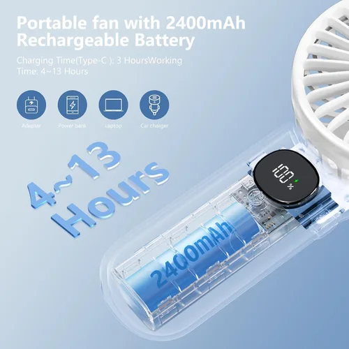 Miniatura 2 de Ventilador portátil, paquete de 2 ventiladores de mano, ventilador de mano plegable de 180° con cordón, ventilador personal pequeño de 5 velocidades