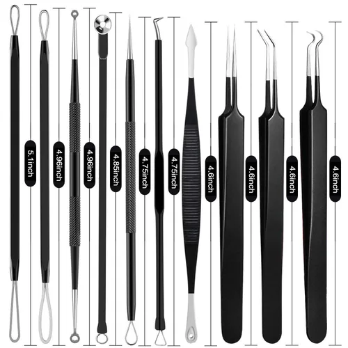 Miniatura 7 de Boxoyx - Kit de herramientas para reventar espinillas, kit de 10 piezas para eliminar puntos negros, kit extractor de comedones con caja