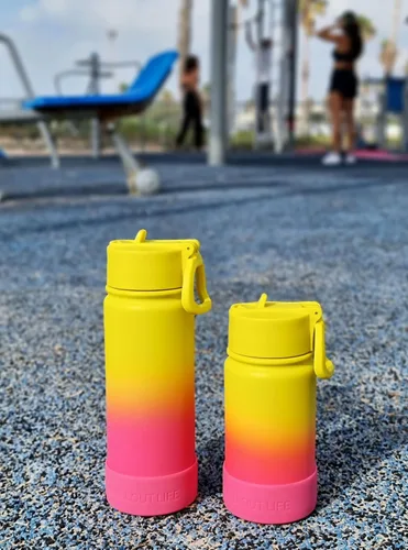 Miniatura 7 de CHILLOUT LIFE Botella de agua aislada para niños de 12 onzas para la escuela con tapa con pajilla, a prueba de fugas y bonitas calcomanías Nectarina
