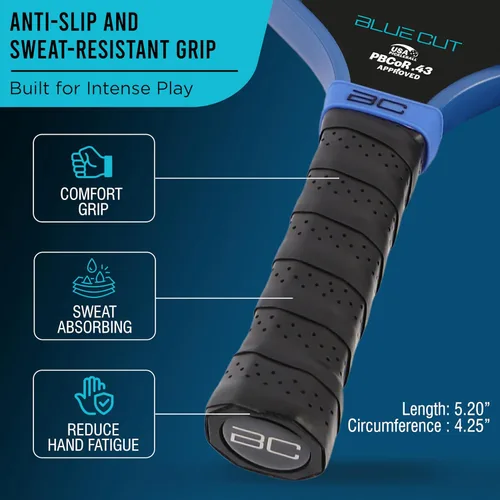 Miniatura 4 de Blue Cut Pickleball Paddle – USAPA Approved Pickleball Paddles Racket with T700 Carbon Fiber, 16mm Honeycomb Core, Spin Surface, Pro Power Speed &