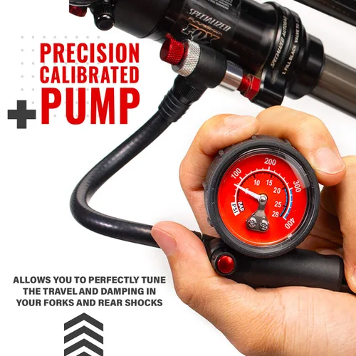 Miniatura 5 de PRO BIKE TOOL Bomba de suspensión para bicicletas de montaña y carretera - Bomba de suspensión de bicicleta de alta presión de 300 PSI - Ideal