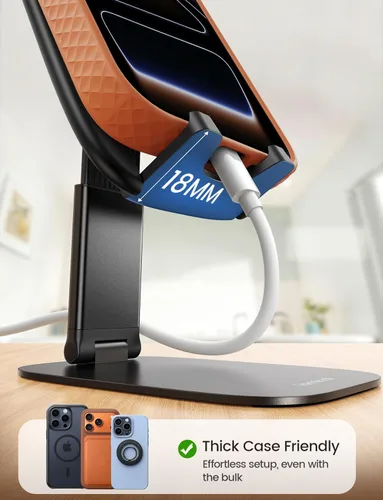 Miniatura 3 de Lamicall Soporte de teléfono ultrafino para escritorio, soporte plegable para teléfono celular de altura ajustable, base pesada resistente, funda