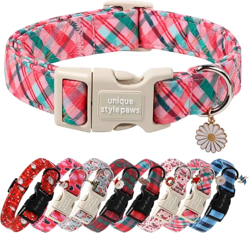 Miniatura 11 de Collar de perro de Navidad de Unique Style Paws con hebilla de plástico y colgante, a cuadros rojo y negro, collares de algodón para cachorros