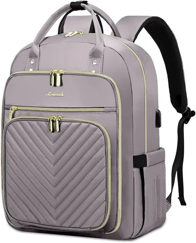Miniatura 24 de LOVEVOOK Mochila para laptop para mujer, mochila de trabajo de moda con puerto USB, mochilas impermeables para el trabajo., Caqui-beige, 15,6 pulg.