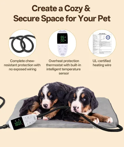 Miniatura 6 de Almohadilla térmica para mascotas para gatos y perros pequeños con 12 temperaturas ajustables, impermeable y resistente a las mordidas, almohadilla