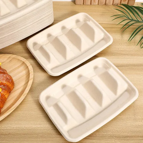 Miniatura 9 de Cabilock 50 platos desechables para tacos con divisores de 8.85 x 6.41 x 1.69 pulgadas, resistentes soportes para tacos para fiestas, bandeja