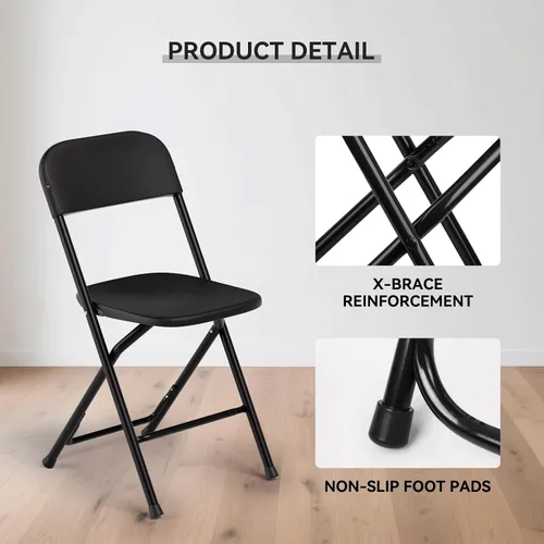 Miniatura 6 de Paquete de 10 sillas plegables, sillas de comedor plegables negras para bodas, fiestas, eventos, exteriores e interiores, sillas plegables