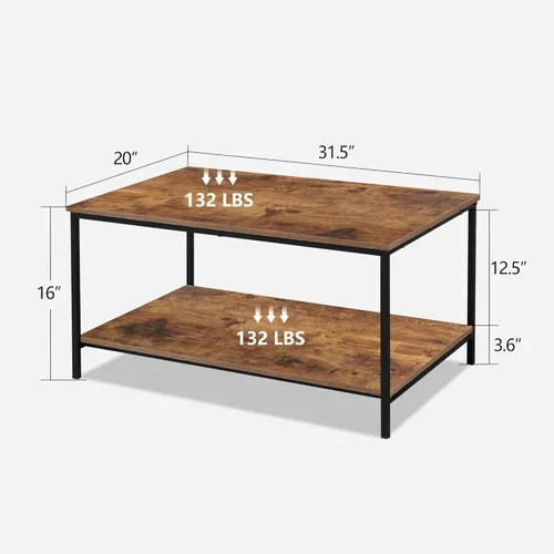 Miniatura 3 de SENIG Mesa de café pequeña rectangular marrón de madera y metal con estante de almacenamiento para salas de estar pequeñas