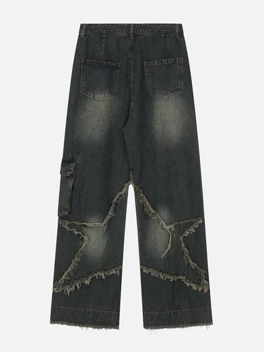 Miniatura 4 de Harajuku Hip Hop - Pantalones de mezclilla para hombre, ropa urbana, diseño de llama, cruz, bloque de color, pantalones casuales, pantalones
