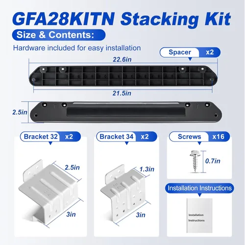 Miniatura 3 de [Patentado] Kit de apilamiento GFA28KITN para GE Kit de soporte de pila de lavadora y secadora de 28 pulgadas de ancho, compatible con lavadoras