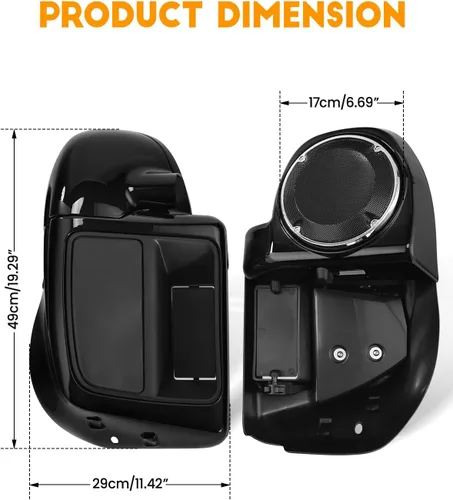 Miniatura 3 de XFMT Motorcycles Carenadura inferior ventilada en negro vívido para piernas con caja de altavoces y rejillas para Harley Touring enfriada por aire