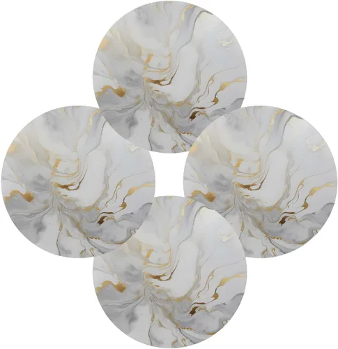 Miniatura 7 de Round Placemats Set of 6, White Golden Marble Print Heat Resistant Washable Place Mats Table Mat for Kitchen Dining Party