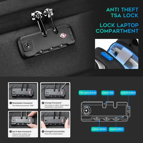 Miniatura 3 de Mochila de viaje BANGE, mochila antirrobo para laptop, compatible con portátiles de 15.6 pulgadas, Negro, Mediana, Computadora portátil