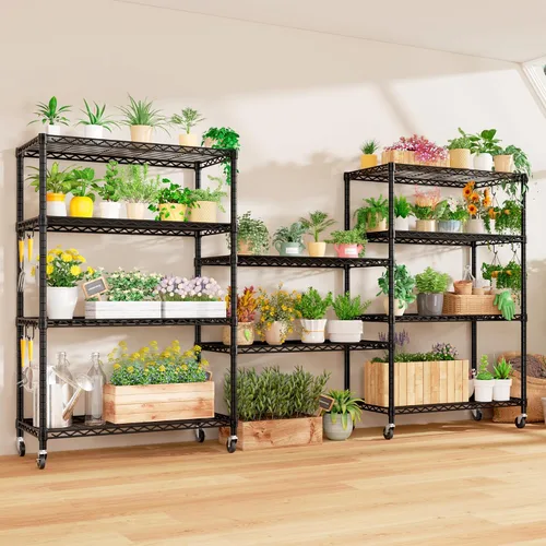 Miniatura 7 de PrimeZone Estantería de alambre de 74 pulgadas de alto, 1250 libras, estantes de almacenamiento de 5 niveles con ruedas, certificado NSF, estante