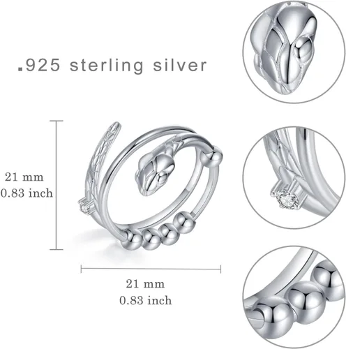 Miniatura 6 de Anillos de plata de ley 925 para aliviar la ansiedad, anillo antiansiedad y estrés con cuentas, anillos abiertos, regalos de joyería para mujeres