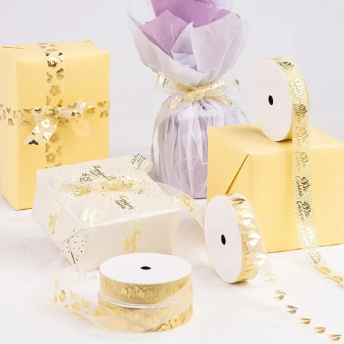 Miniatura 4 de Cinta de regalo transparente dorada, cinta de hilo de nieve con letras de Mr & Mrs e impresión de anillo para despedida de soltera, 3/4 pulgadas x