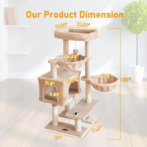 Miniatura 2 de KIYUMI - Árbol para gatos, torre para gatos, condominio con poste de rascado de sisal para gatos de interior, árbol para gatos con hamaca y juguetes
