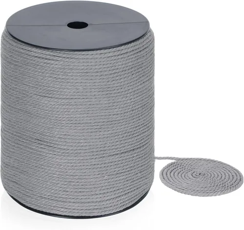 Miniatura 12 de Cordón de macramé de 0.197 in x 164 yardas, cuerda de macramé 100% algodón natural Cuerda de algodón trenzado de 3 hebras para colgar plantas