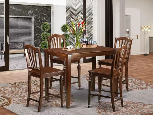 Miniatura 2 de East West Furniture YACH3-BLK-C - Juego de mesa de comedor de 3 piezas de altura para mostrador de cocina contiene una mesa de comedor rectangular