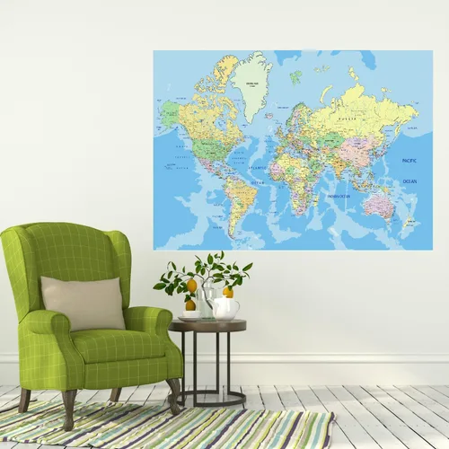 Miniatura 2 de Mural de pared de mapa del mundo, gran Atlas, fácil de aplicar, simplemente despegar y pegar (20 x 28 pulgadas)