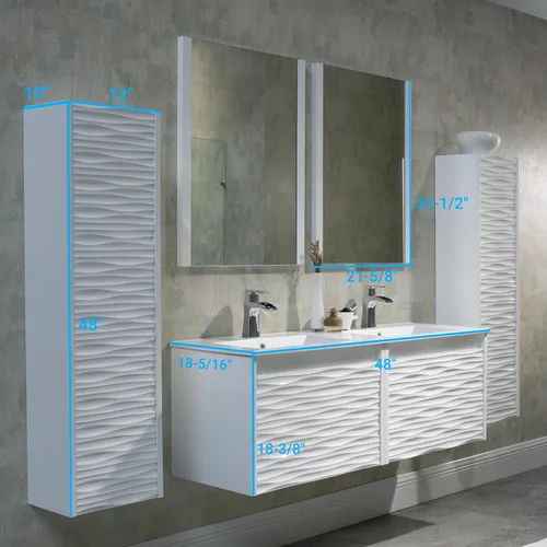 Miniatura 2 de BLOSSOM Tocador de baño blanco de 48 pulgadas con fregadero, tocador de baño flotante de madera con fregadero de 48 pulgadas, espejo, gabinete
