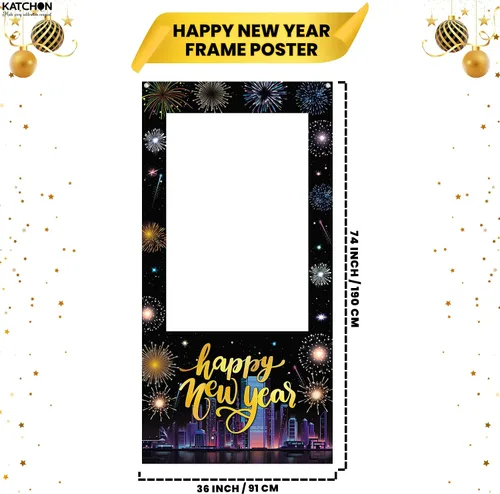 Miniatura 2 de KatchOn, Marco de cabina de fotos de Año Nuevo, grande, 74 x 36 pulgadas, marco de cabina de fotos de feliz año nuevo, suministros de fiesta de Año