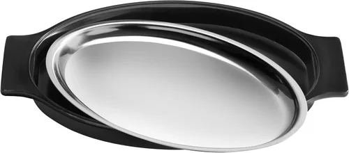 Miniatura 2 de New Star Foodservice 26733 platón chisporroteante de acero inoxidable, ovalado, con asas aisladas, 11.63 pulgadas x 8 pulgadas, color negro