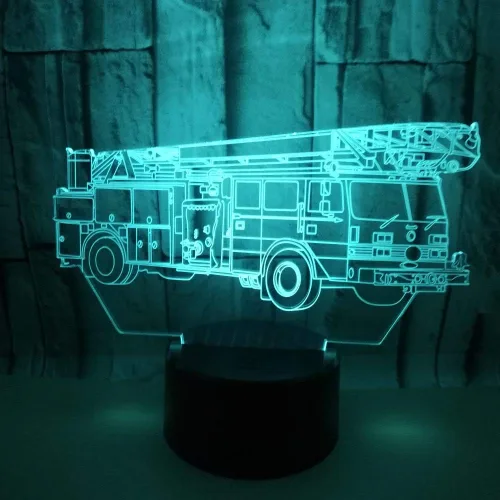 Lámpara de luz nocturna para coche con diseño de motor de bomberos 3D, 7 colores cambiantes, interruptor táctil, lámpara de mesa, lámpara de