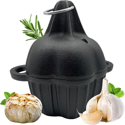 Miniatura 10 de Asador de ajo, asador de ajo de hierro fundido para parrilla de horno, sirve horneador de ajo asado fresco para cocina al aire libre, utensilios