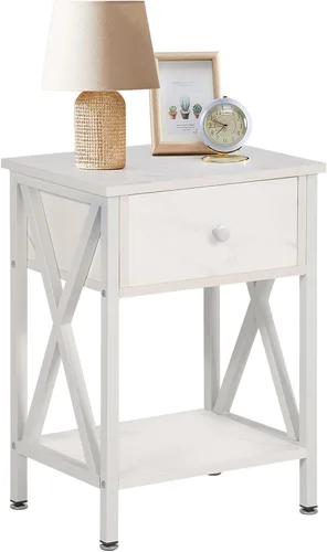 Miniatura 16 de VECELO - Mesita de noche moderna, mesa auxiliar de cabecera con cajón y estante de almacenamiento para sala de estar y dormitorio, marco de metal