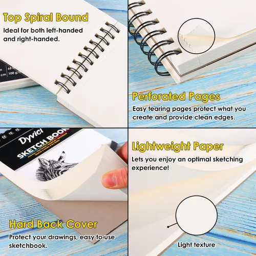 Miniatura 4 de Dyvicl Cuaderno de bocetos de 5.5 x 8.5 pulgadas, 68 lb/100 GSM, 100 hojas, bloc de bocetos en espiral, papel de dibujo sin ácido para artistas