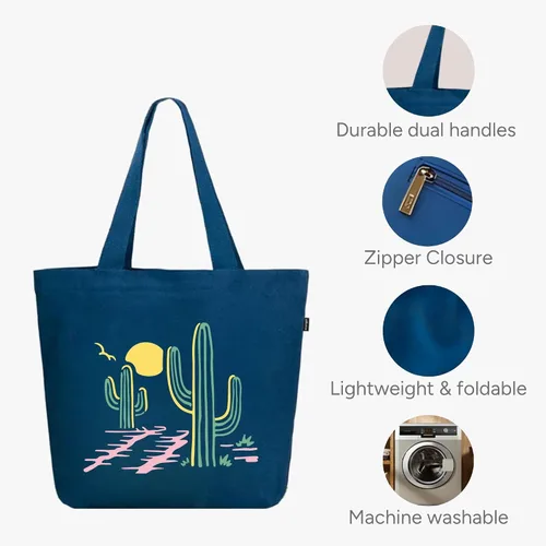 Miniatura 25 de Ecoright Bolsa de lona estética para mujer, bolsa grande con cremallera y bolsillo, bolsa de mano para mujer, para yoga, trabajo, playa