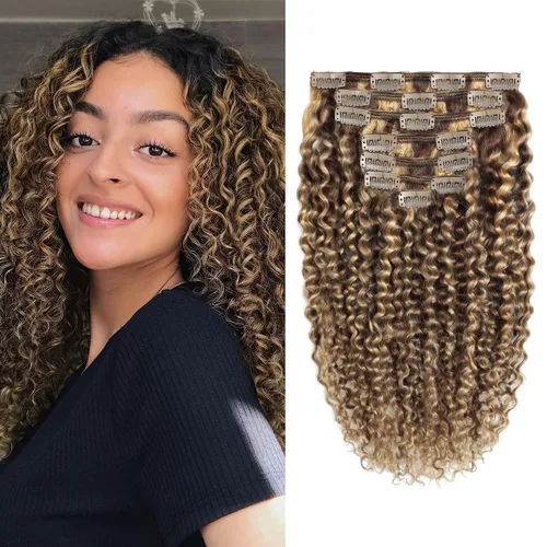 Miniatura 12 de Anrosa Extensiones de cabello humano con clip, cabello natural negro #1B, rizado en espiral, extensiones de cabello humano con clip para mujeres