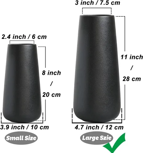 Miniatura 2 de Jarrón de cerámica negro mate de 11 pulgadas de alto para flores y hierba de pampas, jarrones decorativos de estilo rústico clásico para decoración