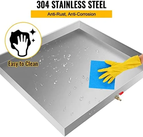 Miniatura 3 de AHLOKI Bandeja de drenaje galvanizada para lavadora con accesorio de drenaje de PVC, 27 x 25 x 2.5 pulgadas, plata