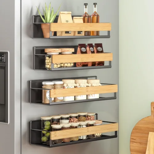 Miniatura 9 de SONGMICS Estante magnético fuerte para especias para refrigerador, juego de 4, 2 estantes magnéticos Kichen grandes y 2 pequeños para microondas