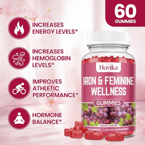 Miniatura 2 de Gomitas de equilibrio de hierro y hormonas para mujeres, suplemento de hierro de 40 mg de anemia con multivitamínico para mujeres, zinc, selenio