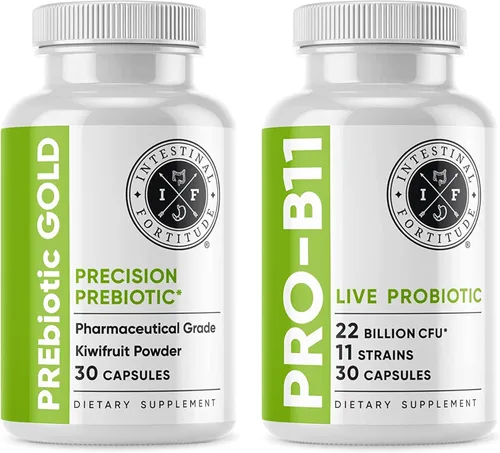 Intestinal Fortitude Paquete de suplemento prebiótico y probiótico, 30 cápsulas para la salud intestinal y el apoyo digestivo, promueve las