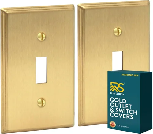 Miniatura 32 de Rio Salto BRASS - Placa de pared moderna de metal dorado para interruptor de luz o cubierta de enchufe, placa de pared para receptáculo individual
