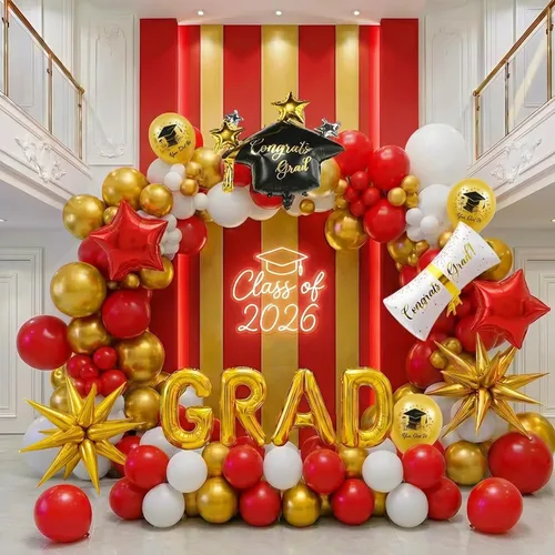 Miniatura 11 de Kit de arco de guirnalda de globos de graduación de 120 piezas con certificado de graduación, gorro de graduación, letra, globos de Mylar