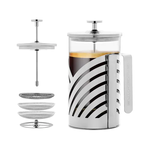 OVENTE Cafetera de prensa francesa de 27 onzas con vidrio de borosilicato resistente al calor, diseño de acero inoxidable y sistema de filtro de 4