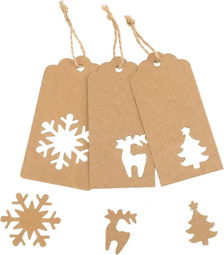 Miniatura 2 de Joycraft 150 etiquetas con cuerda, 3 estilos de papel kraft en blanco huecas, etiquetas colgantes de regalo personalizadas para paquete, fiesta