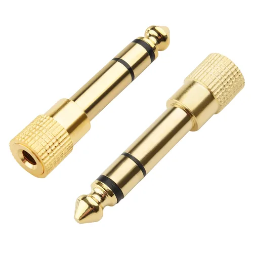 Cable Matters Paquete de 2 adaptadores de auriculares de 1/4 a 1/8, adaptador de 0.250 in a 0.138 in macho a hembra, auriculares estéreo chapados en